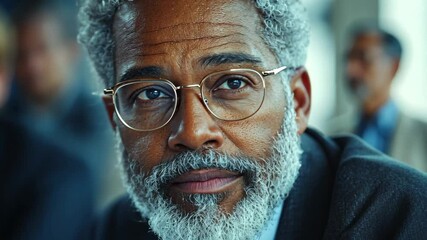 Portrait of a thoughtful man with glasses and a grey beard in close-up. - Powered by Adobe