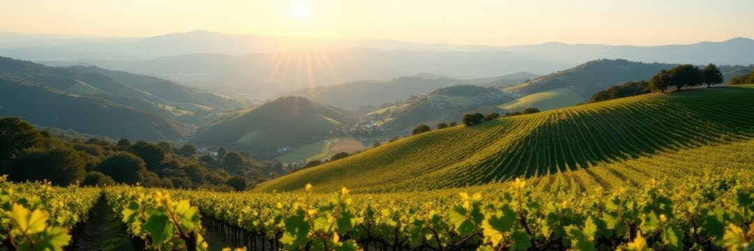 Rolling hills overlooking Napa and Solano Counties Breathtaking view across vineyards , countryside, distance