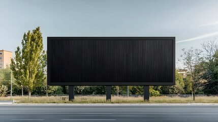 Obraz premium Black Billboard With Metallic Structure On Roadside With Trees