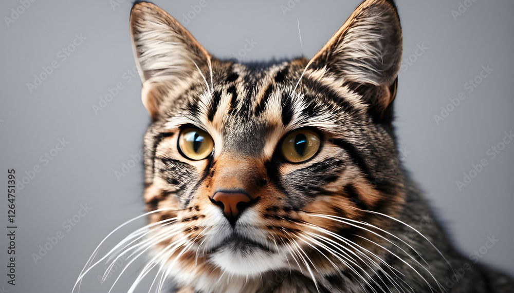 Wall mural Close-Up Portrait of a Beautiful Domestic Cat with Striking Features and Expressive Eyes