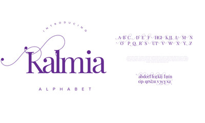 Kalmia typography beauty fashion elegant minimalist serif italic fonts decorative wedding vintage retro logos. Minimal luxury font alphabet logo. Vector illustration