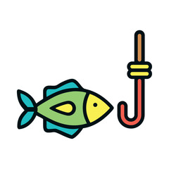 Fishing activity with hooked fish illustration