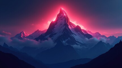 Fototapeta premium Neon Silhouette of a Mountain Peak
