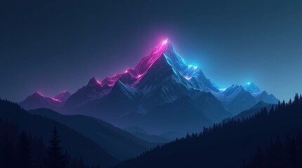 Neon Silhouette of a Mountain Peak