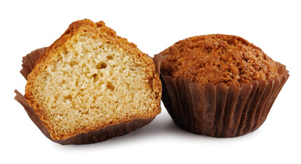 Cupcake in a paper cup on a white background.