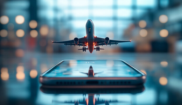 A smartphone displaying an airplane on its screen, showcasing flight mode or travel-related features.