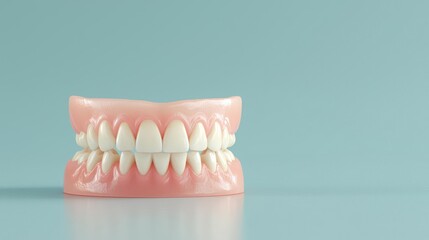 Fototapeta premium Realistic 3D Model of Dentures on Blue Background