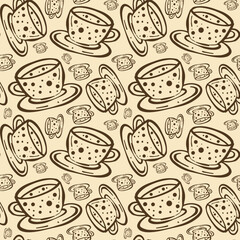 Pattern of cups and toasted bread in a simple design suitable for kitchen decor