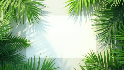 Tropical Palm Leaves Frame Blank White Space for Summer Designs