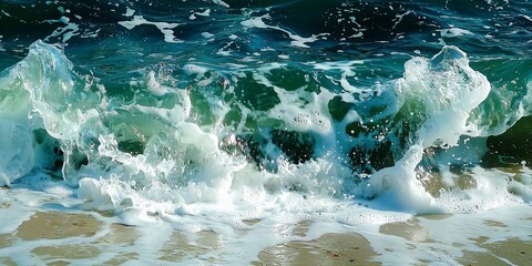 Szmaragdowa fala oceaniczna rozbija się na plaży Golden Sand w jasny dzień