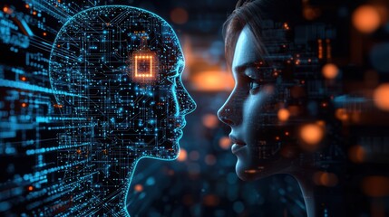 Futuristic aienhanced human profile with circuit patterns