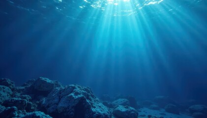 Deep ocean gradient, dark to light blue hues, calming effect, twilight, bright