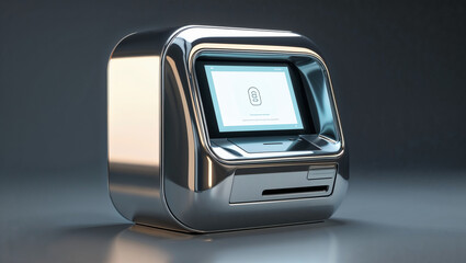 Futuristic ATM Machine with Advanced Digital Interface represents contactless transactions, AI-driven banking, and secure financial services of the future