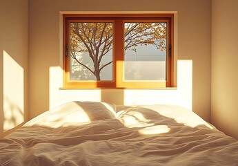 Sunlight Through Autumn Leaves on Bedroom Bed