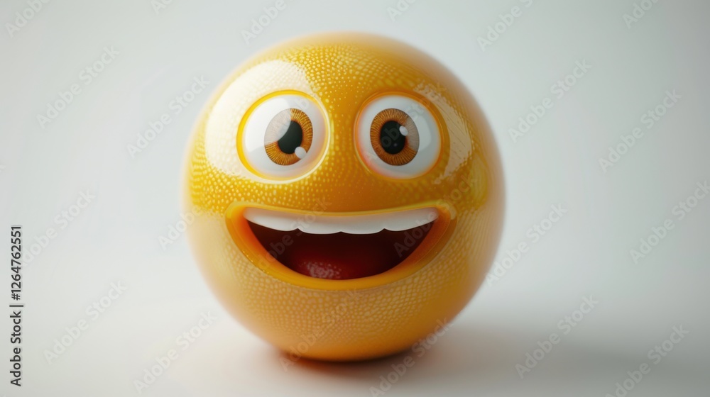 Fototapete 3D realistic emoji from an elevated and diagonal perspective, capturing detailed textures and expressions on a white background
