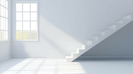 Obraz premium White Minimalist Interior With Stairs And Sunlight