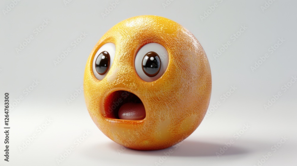 Fototapete 3D realistic emoji from an elevated and diagonal perspective, capturing detailed textures and expressions on a white background