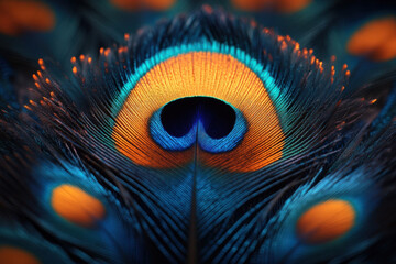 Obraz premium Vivid peacock feather showcasing intricate patterns and vibrant colors in natural light