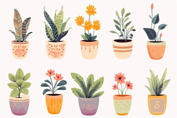 Fototapeta premium cute watercolor boho flower pot set isolated on white background, clipart 