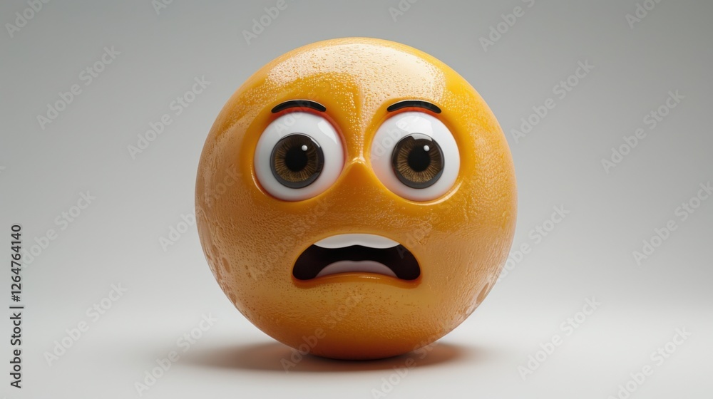 Fototapete 3D realistic emoji from an elevated and diagonal perspective, capturing detailed textures and expressions on a white background