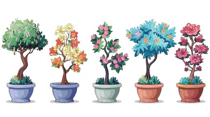 Naklejka premium cute watercolor flower tree pot set isolated on white background, clipart 