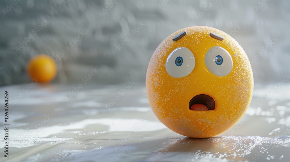 Fototapete 3D realistic emoji from an elevated and diagonal perspective, capturing detailed textures and expressions on a white background
