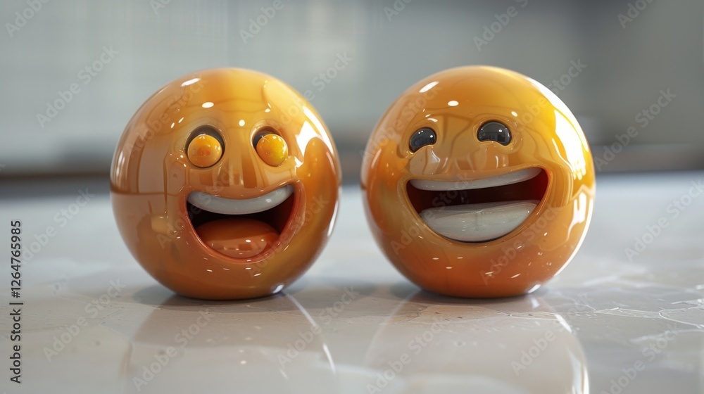 Fototapete 3D realistic emoji from an elevated and diagonal perspective, capturing detailed textures and expressions on a white background