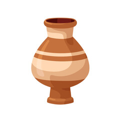 Ancient pottery. Old Greek vessel. Antique Roman amphora, earthen crockery. Traditional ceramic crock, pot with stripes. Museum vase. Flat cartoon vector illustration isolated on white background