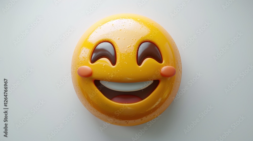 Fototapete 3D realistic emoji from an elevated and diagonal perspective, capturing detailed textures and expressions on a white background