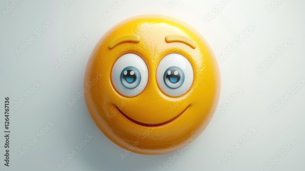 Fototapete 3D realistic emoji from an elevated and diagonal perspective, capturing detailed textures and expressions on a white background