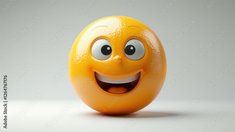 Fototapete 3D realistic emoji from an elevated and diagonal perspective, capturing detailed textures and expressions on a white background