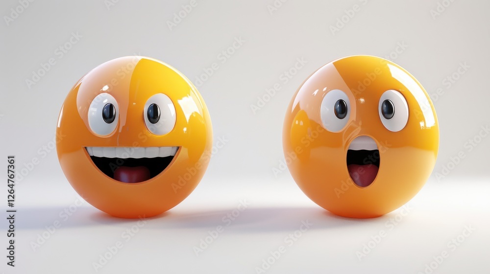 Fototapete 3D realistic emoji from an elevated and diagonal perspective, capturing detailed textures and expressions on a white background