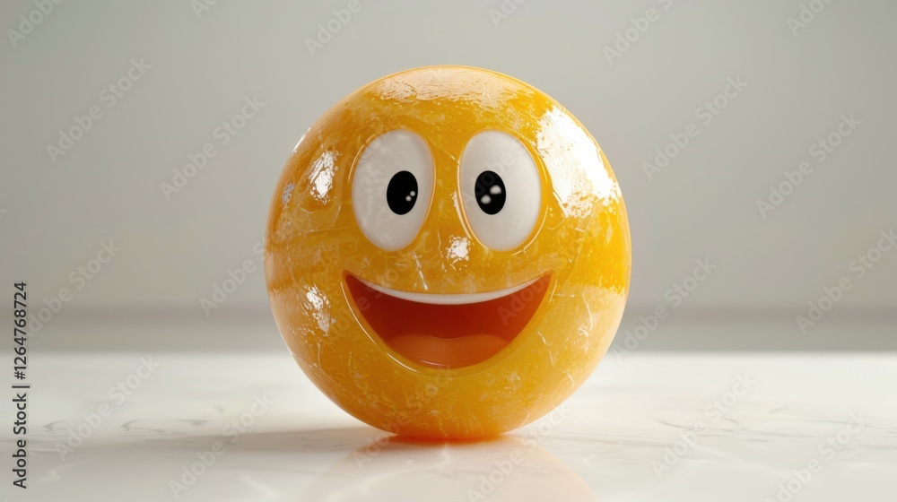 Fototapete 3D realistic emoji from an elevated and diagonal perspective, capturing detailed textures and expressions on a white background