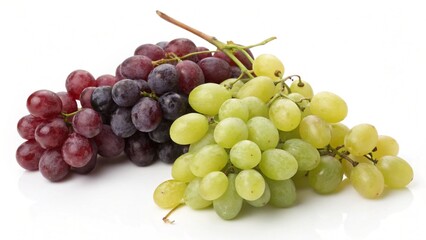 Vibrant Grape Trio: Clusters of red, green, and purple grapes, showcasing their rich colors and juicy texture.  A delightful image perfect for showcasing fresh produce.