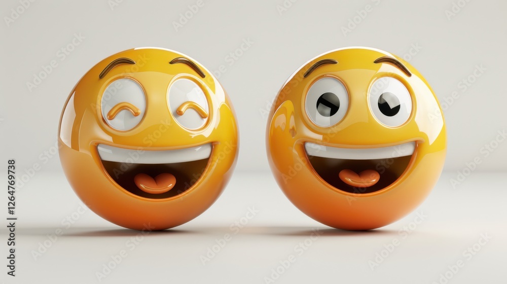 Fototapete 3D realistic emoji from an elevated and diagonal perspective, capturing detailed textures and expressions on a white background