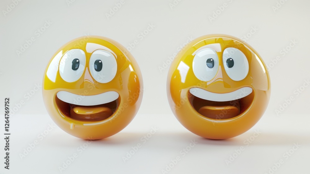 Fototapete 3D realistic emoji from an elevated and diagonal perspective, capturing detailed textures and expressions on a white background