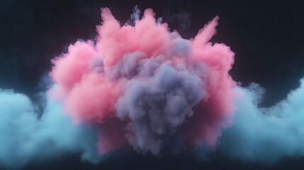 Colorful smoke explosion in a dark background creates a mesmerizing visual effect showcasing vibrant shades of pink and blue