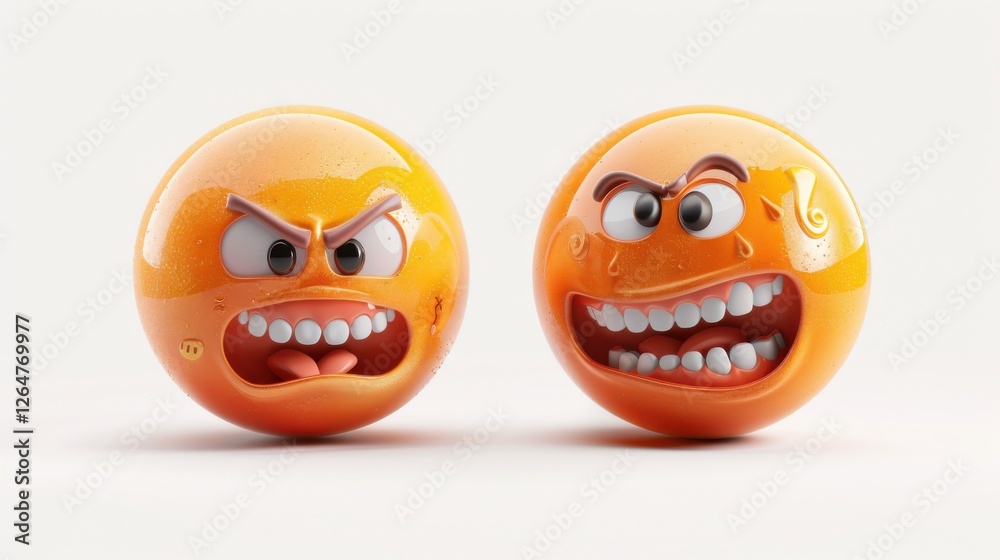 Fototapete 3D realistic emoji from an elevated and diagonal perspective, capturing detailed textures and expressions on a white background