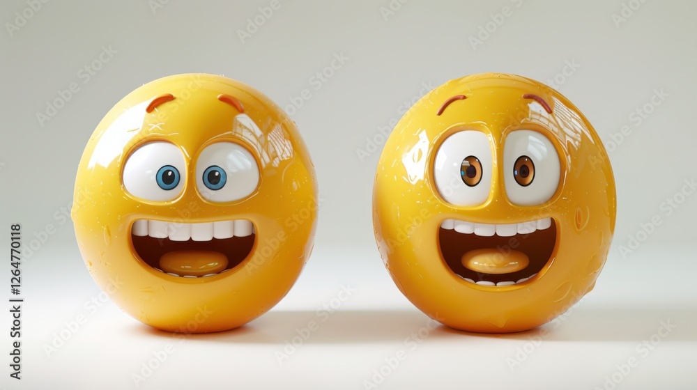 Fototapete 3D realistic emoji from an elevated and diagonal perspective, capturing detailed textures and expressions on a white background