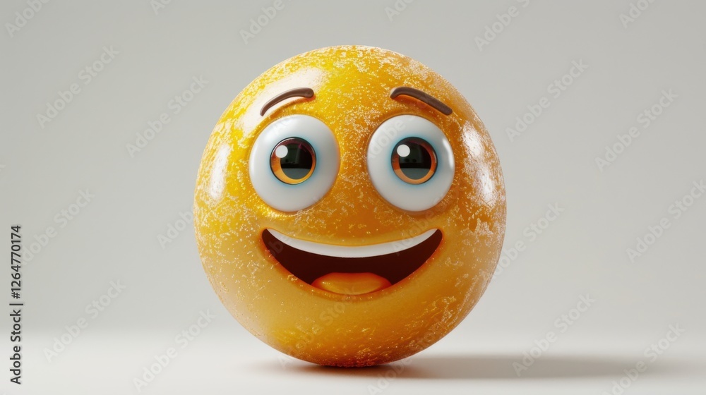 Fototapete 3D realistic emoji from an elevated and diagonal perspective, capturing detailed textures and expressions on a white background