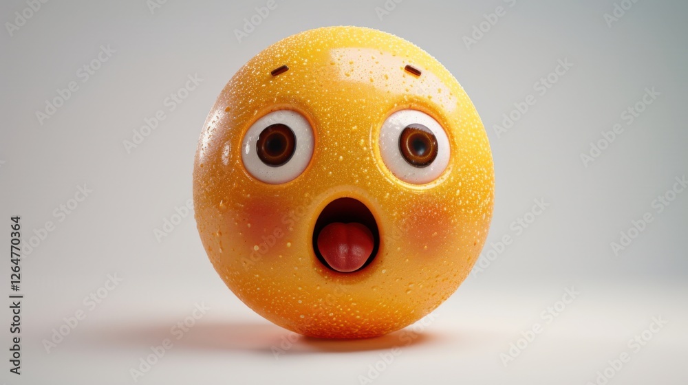 Fototapete 3D realistic emoji from an elevated and diagonal perspective, capturing detailed textures and expressions on a white background