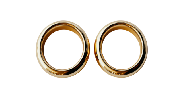 pair of golden wedding rings isolated on transparent background