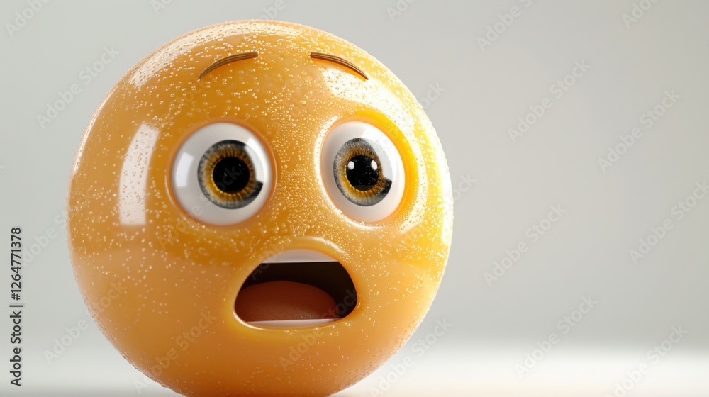 Fototapete 3D realistic emoji from an elevated and diagonal perspective, capturing detailed textures and expressions on a white background