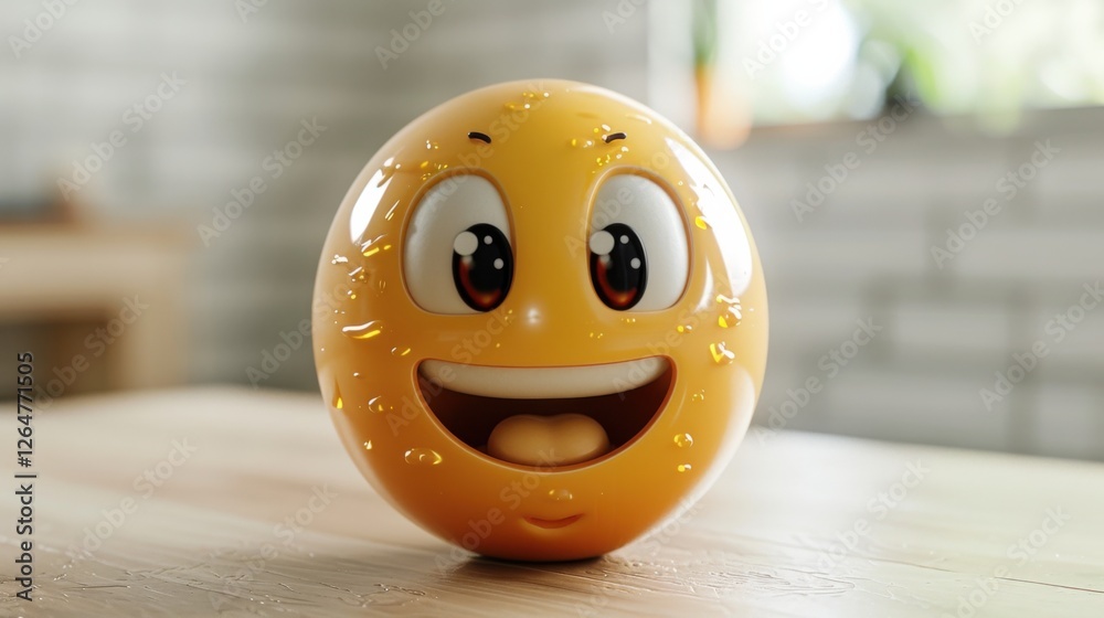 Fototapete 3D realistic emoji from an elevated and diagonal perspective, capturing detailed textures and expressions on a white background