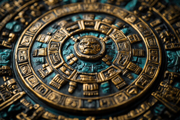 Intricate Aztec calendar design showcasing detailed carvings and historical significance