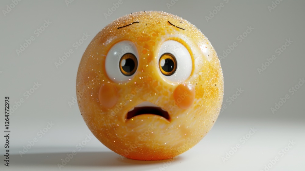 Fototapete 3D realistic emoji from an elevated and diagonal perspective, capturing detailed textures and expressions on a white background