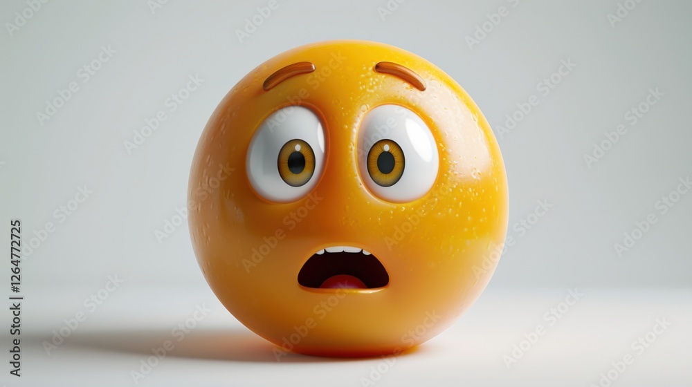 Fototapete 3D realistic emoji from an elevated and diagonal perspective, capturing detailed textures and expressions on a white background