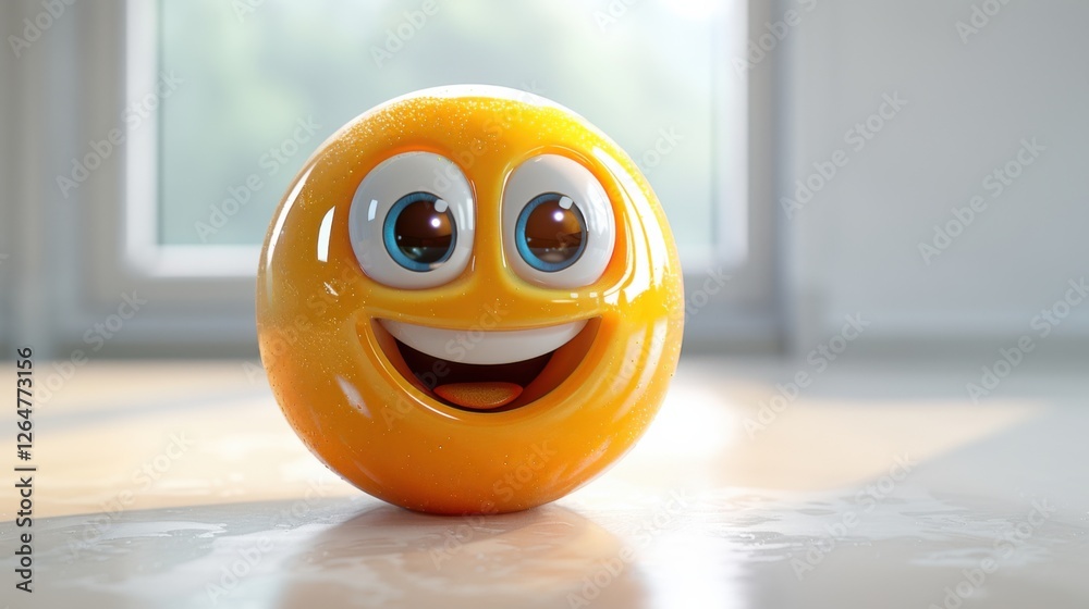 Fototapete 3D realistic emoji from an elevated and diagonal perspective, capturing detailed textures and expressions on a white background
