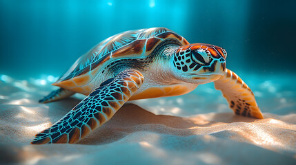 Obraz premium A turtle is swimming in the ocean