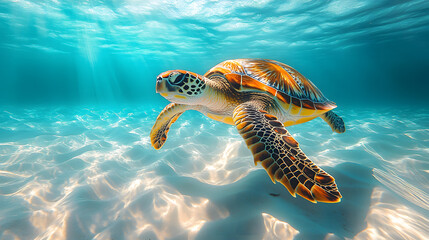 Fototapeta premium A turtle is swimming in the ocean